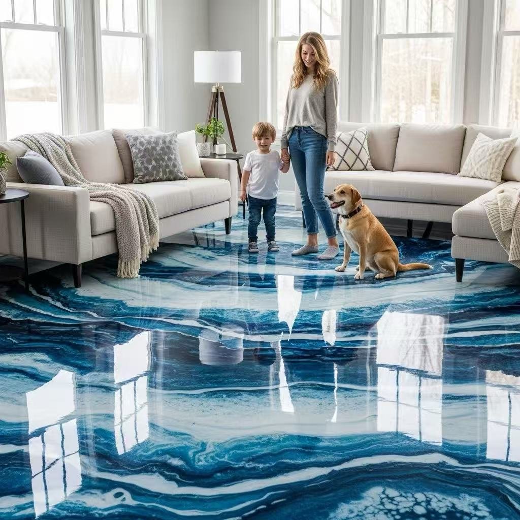3D Epoxy Marble Effect Floor Paint | Luxury Decorative Epoxy Flooring (OEM & Export Services)